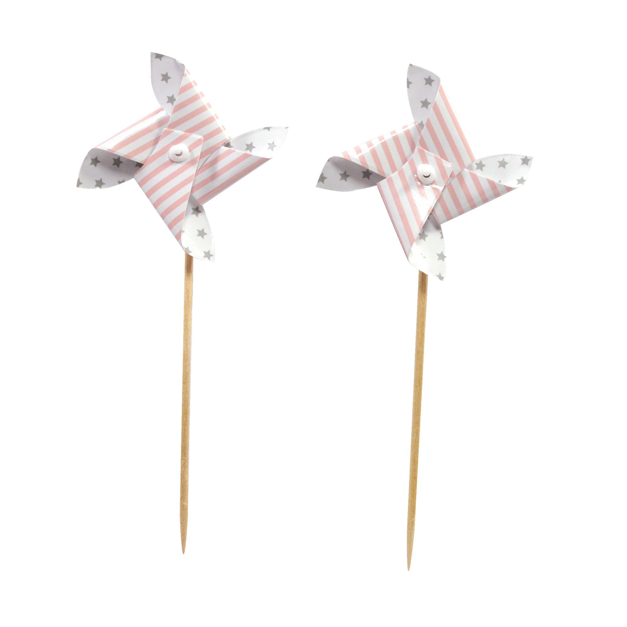 Frau WUNDERVoll Muffinform 25 Streifen Sterne, Topper rosa Windmühle, Deko graue