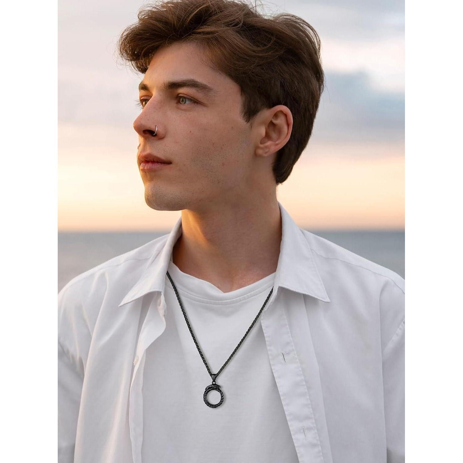 LuxusKollektion Kette mit Anhänger Halskette Herren Edelstahl Drachen Ouroboros Kette antik