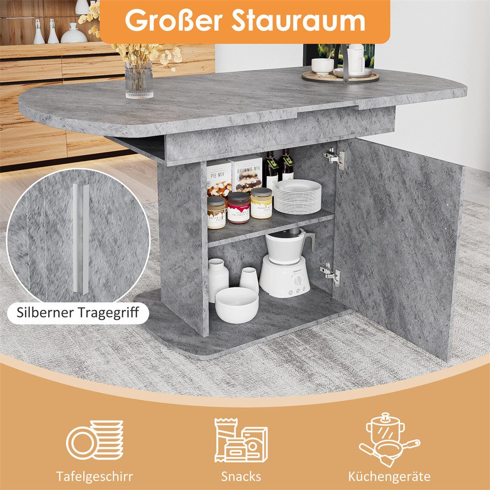 Sweiko Esstisch Ausziehbarer ovaler Esstisch mit Stauraum, (Kaffee-Freizeittisch, moderner minimalistischer Esstisch, 2 Staufächer und 1 Aufbewahrungsschränke), – Bild 4 von 5