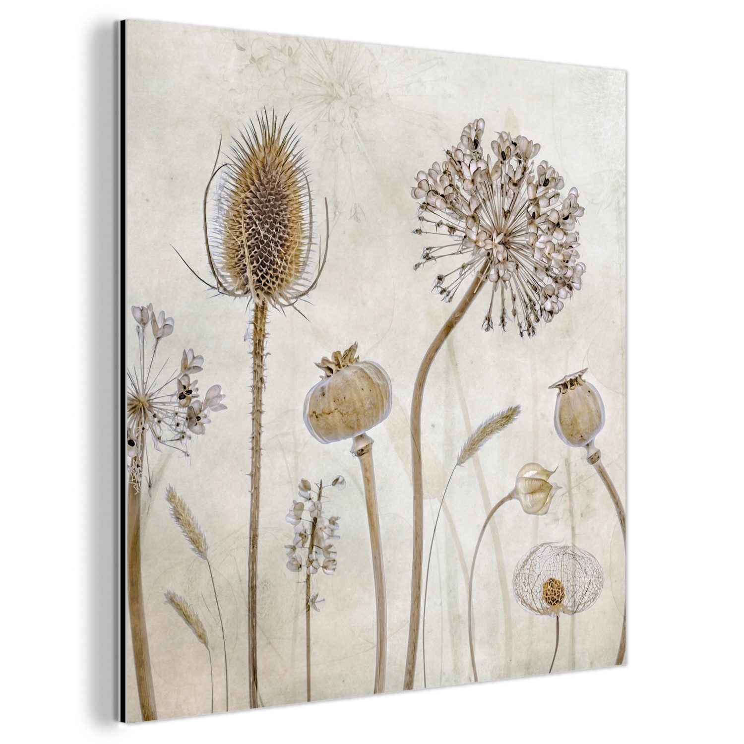 MuchoWow Metallbild Blumen - Aquarell - Stilleben - Braun - Vintage, Inkl. günstig online kaufen