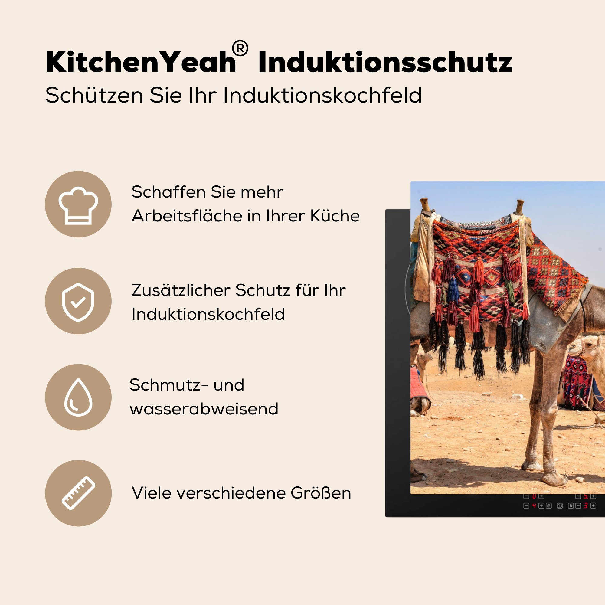 tlg), - für MuchoWow küche Arbeitsplatte cm, Kamel, 78x78 - Herdblende-/Abdeckplatte Vinyl, Ägypten Wüste Ceranfeldabdeckung, (1