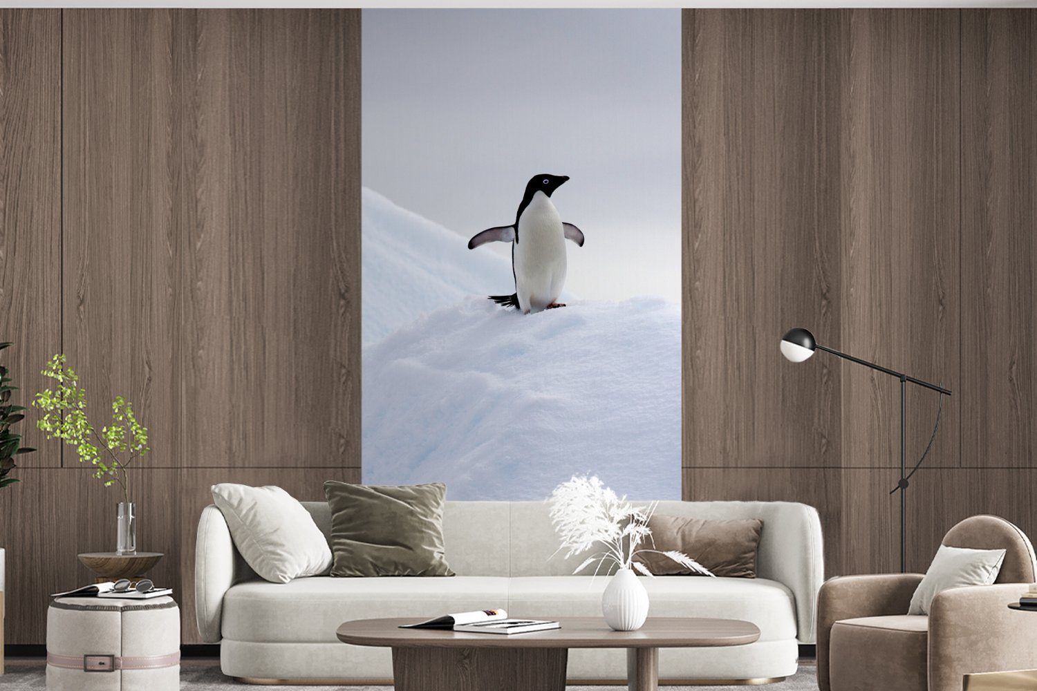 MuchoWow Fototapete - Vliestapete Schlafzimmer (2 Eis Matt, St), Wohnzimmer für Küche, Fototapete Pinguin bedruckt, Winter, 