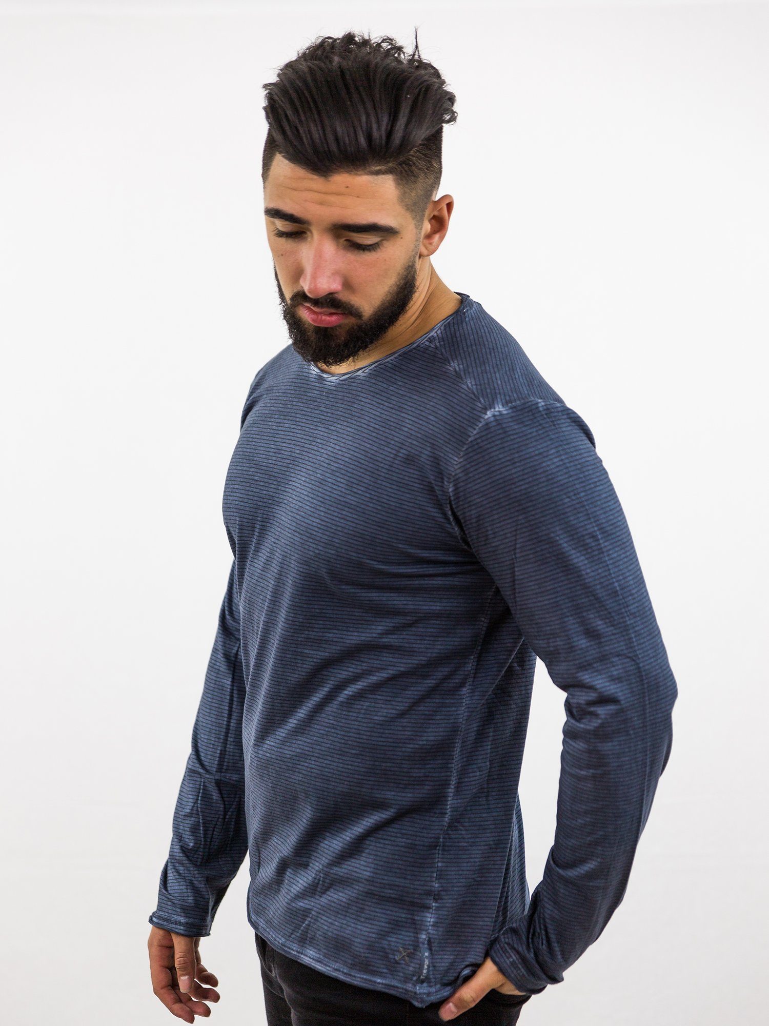 Herren KELVIN: mit DAILY´S Langarmshirt Dunkelblau Longsleeve softes Streifen