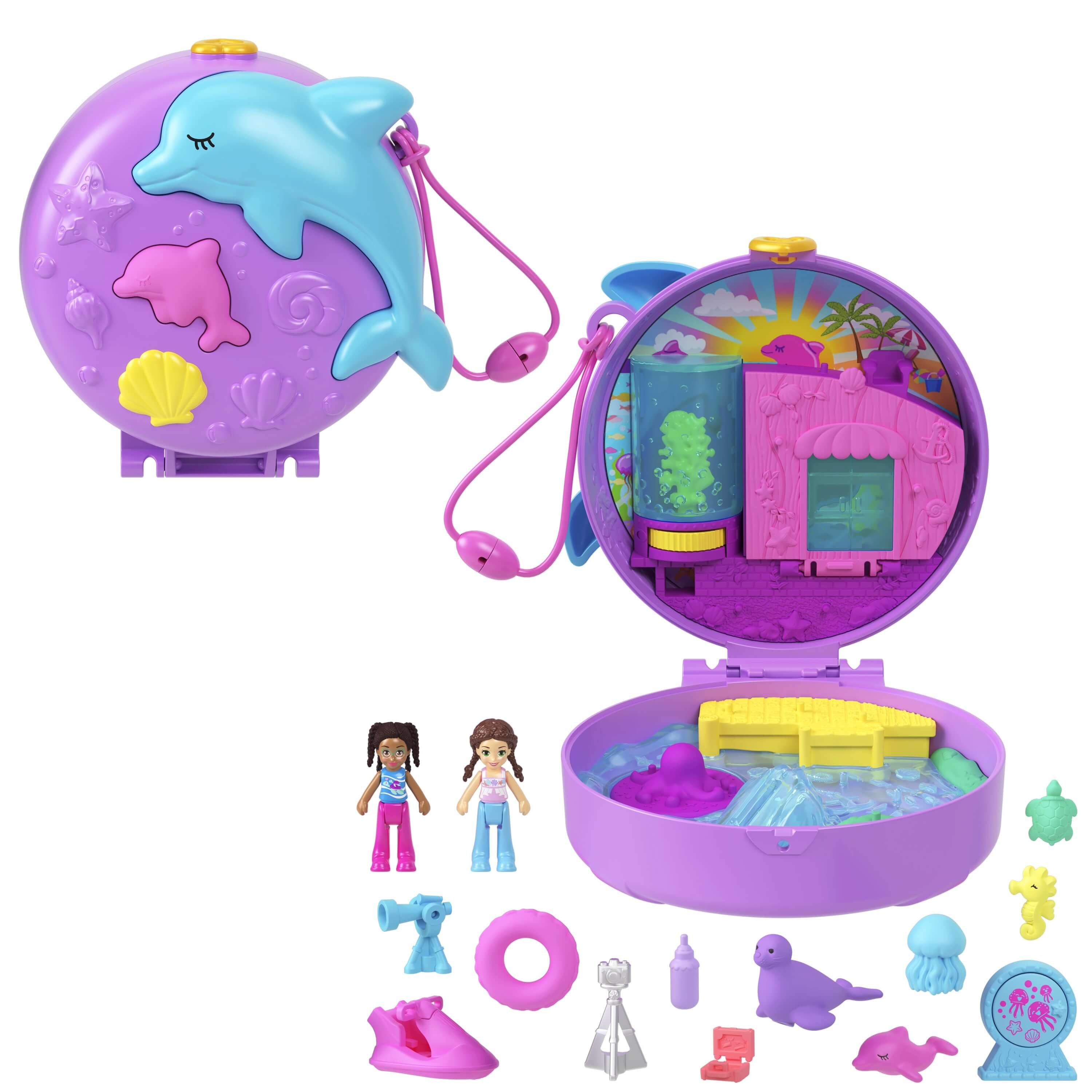 Mattel® Minipuppe Mattel HWN96 - Polly Pocket Delfin retten und Spielen Schatulle