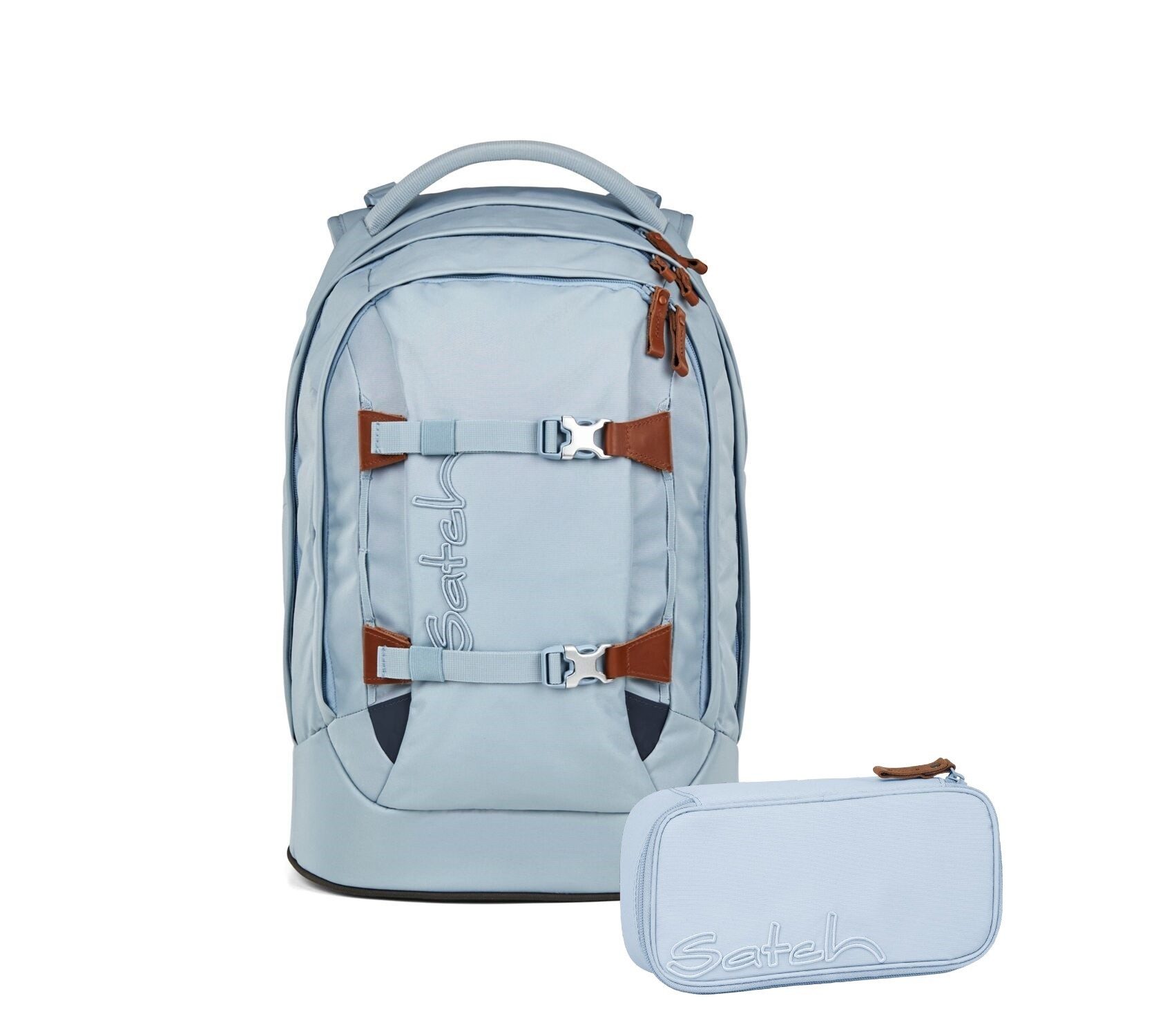 Satch Schulranzen Schulrucksack-Set PACK Nordic Ice Blue 2-teilig (2-teilig), ergonomisch, Your-Size-System: auf Körpergröße anpassbar