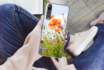 MuchoWow Handyhülle Blumen - Mohn - Frühling - Natur - Rot - Blau, Handyhülle Huawei P20 Pro, Handy Case, Silikon, Bumper Case