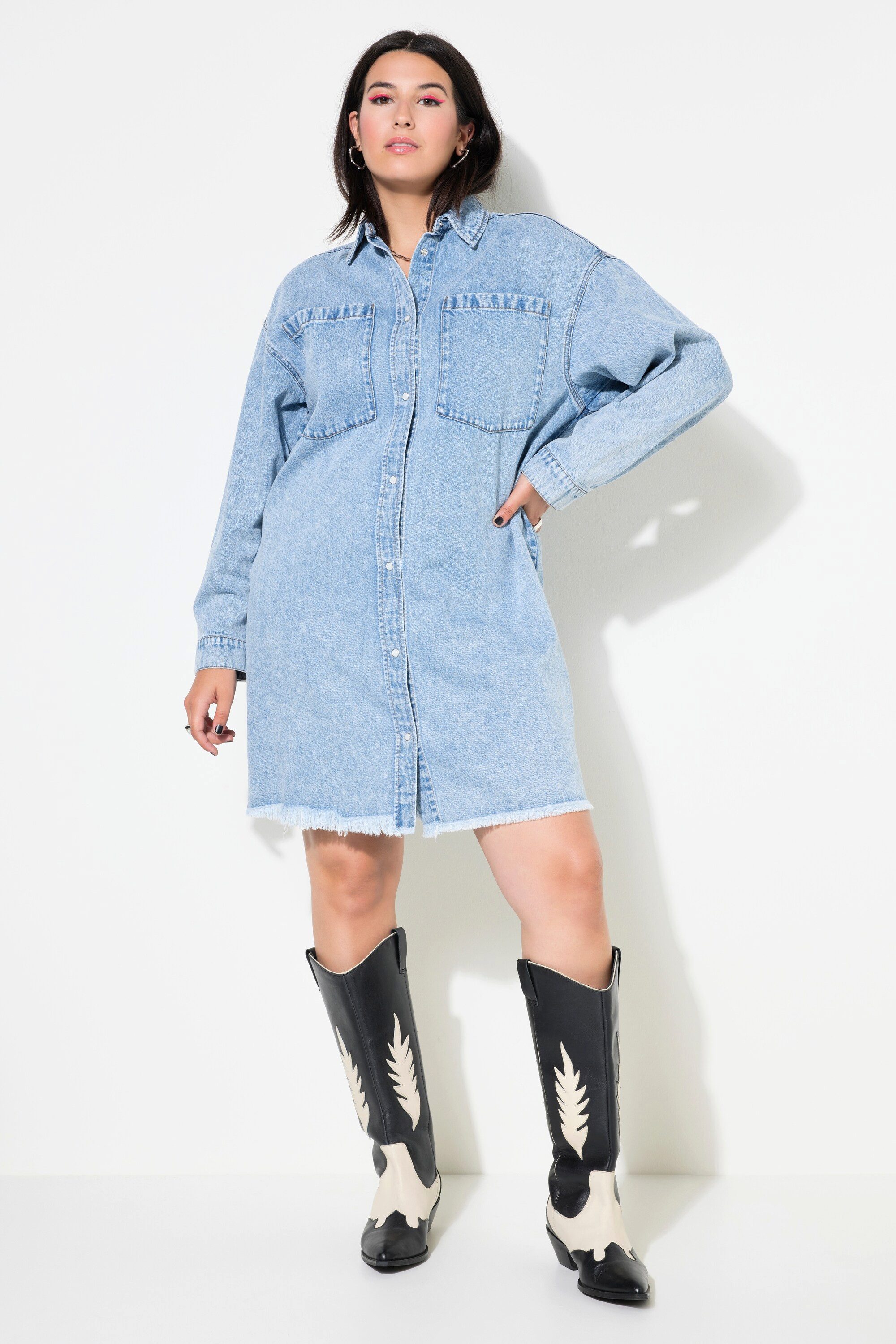 Studio Untold Minikleid Jeanskleid oversized Fransensaum