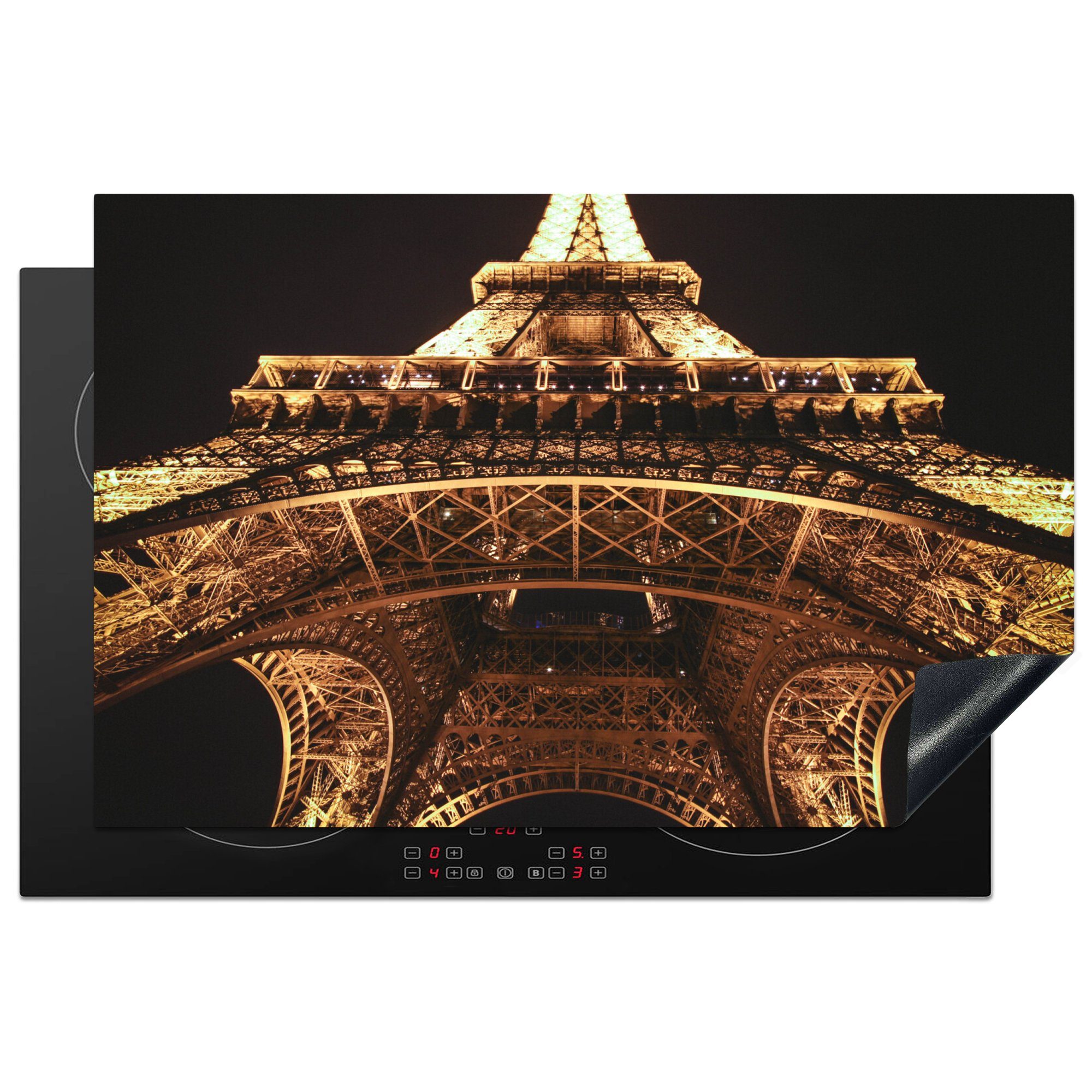 (1 Lichter für MuchoWow Eiffelturm Ceranfeldabdeckung küche, Induktionskochfeld tlg), die cm, - Paris, Herdblende-/Abdeckplatte 81x52 Vinyl, - Schutz