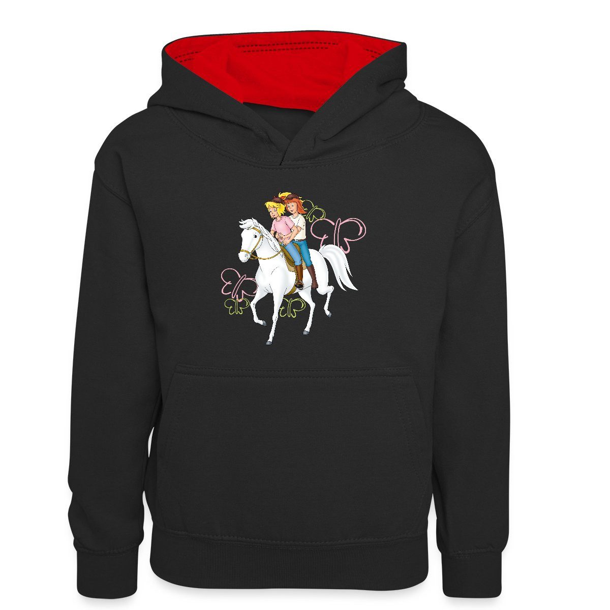 Spreadshirt Hoodie Bibi Und Tina Reiten Auf Stute Sabrina Kinder Kontrast-Hoodie (1-tlg)