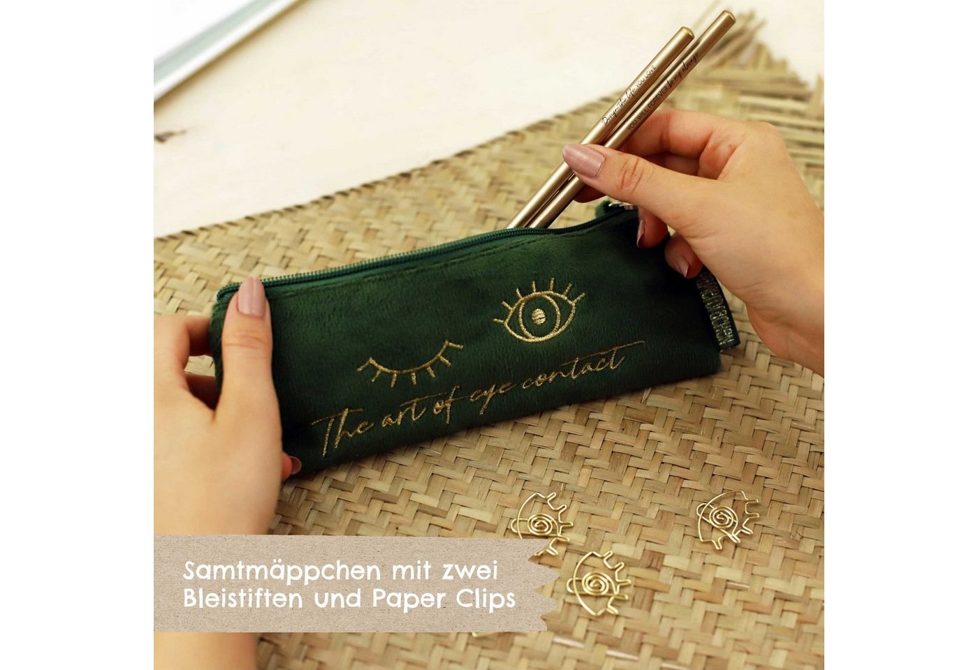 Thumbnail - PAPIERDRACHEN Federmäppchen Samt Mäppchen dunkelgrün