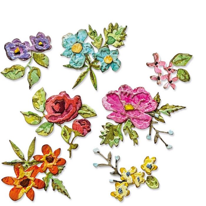 Sizzix Motivschablone Thinlits Stanzschablone Brushstroke Flowers Mini b 14 Teile