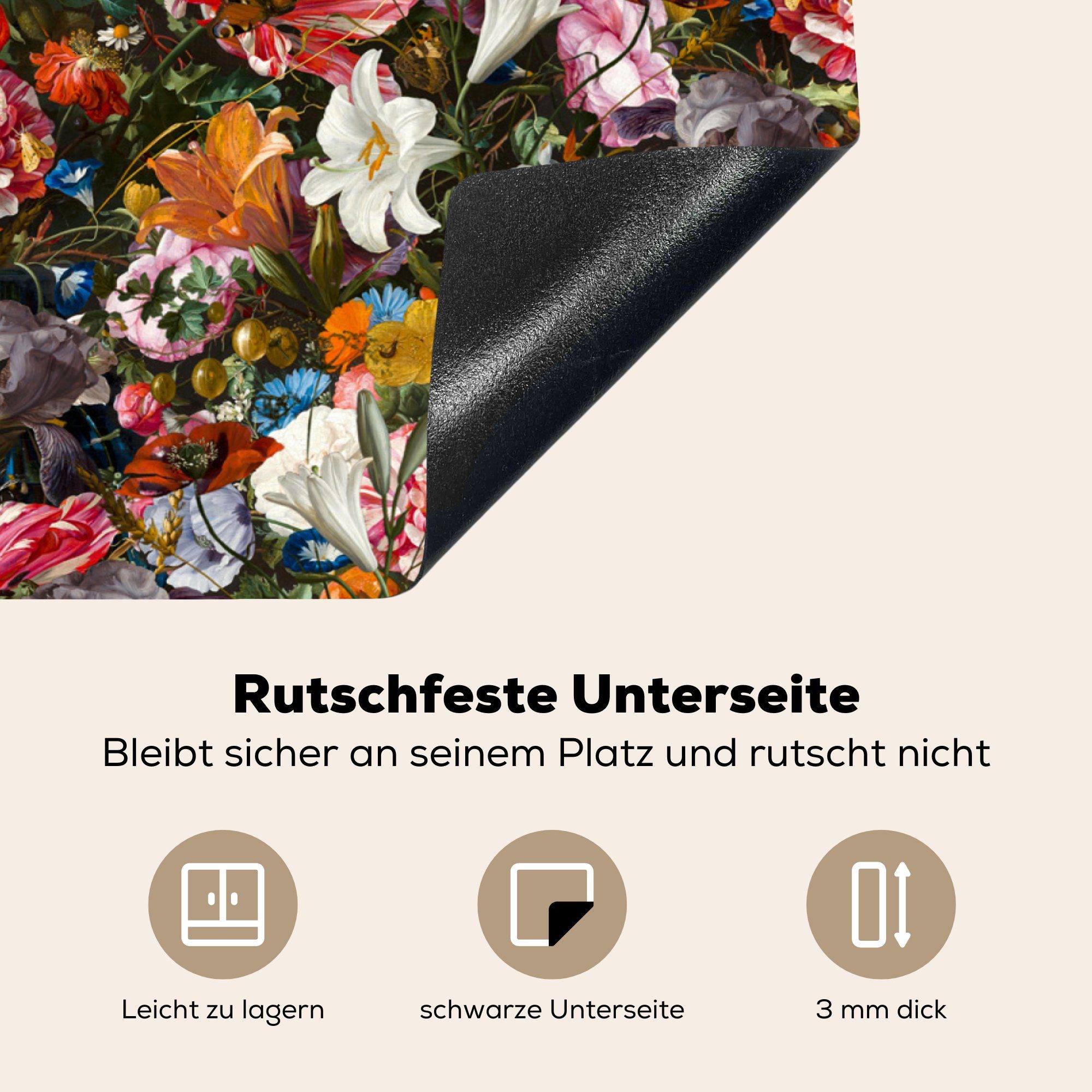 MuchoWow Herdblende-/Abdeckplatte Blumen die 71x52 Schmetterling Schutz für Design Abstrakt Vinyl, cm, - (1 Alte, küche, tlg), - - - - Malerei Kunst Induktionskochfeld Ceranfeldabdeckung 