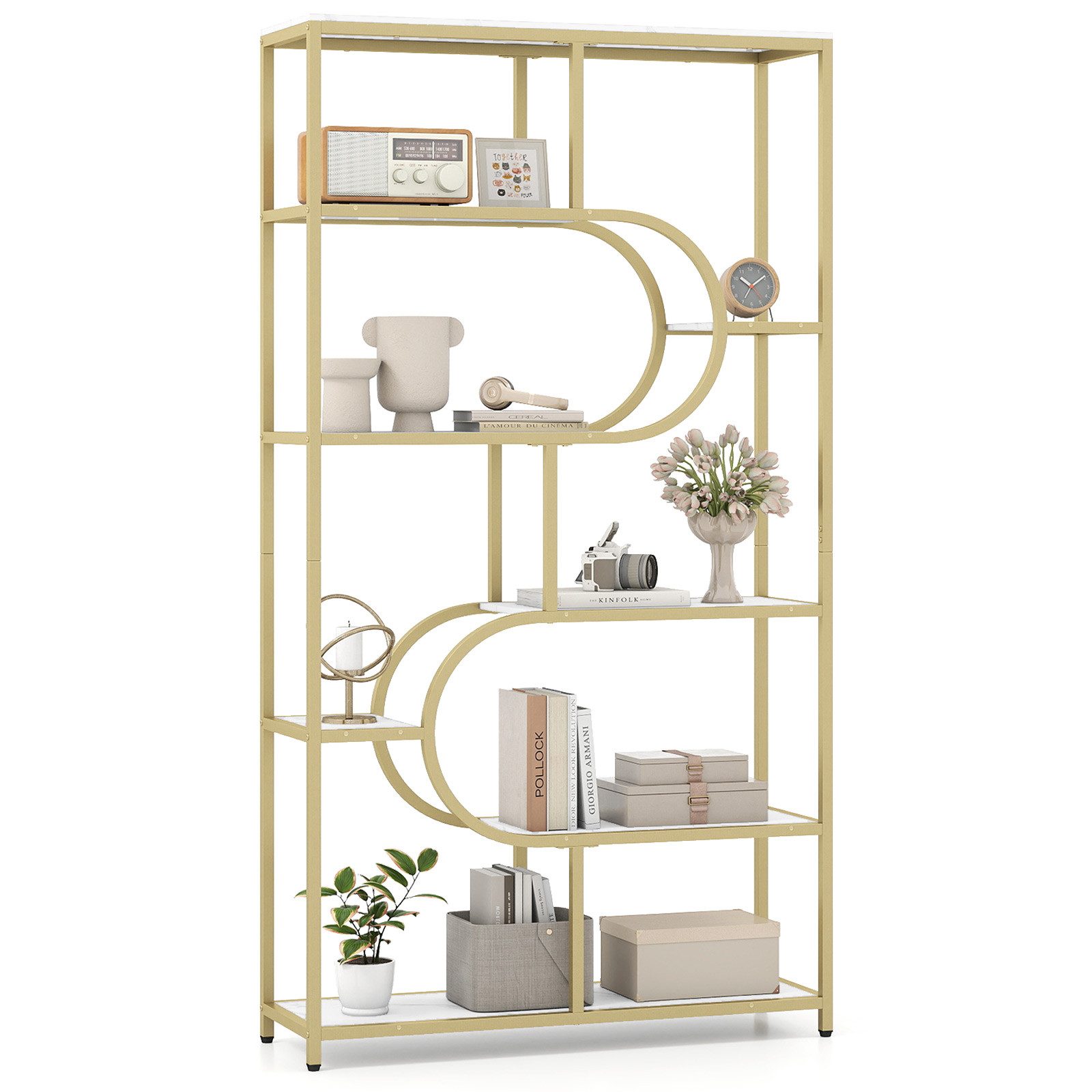 COSTWAY Bücherregal, 5-stöckiges Standregal geometrisch Metallrahmen 30x95x175cm