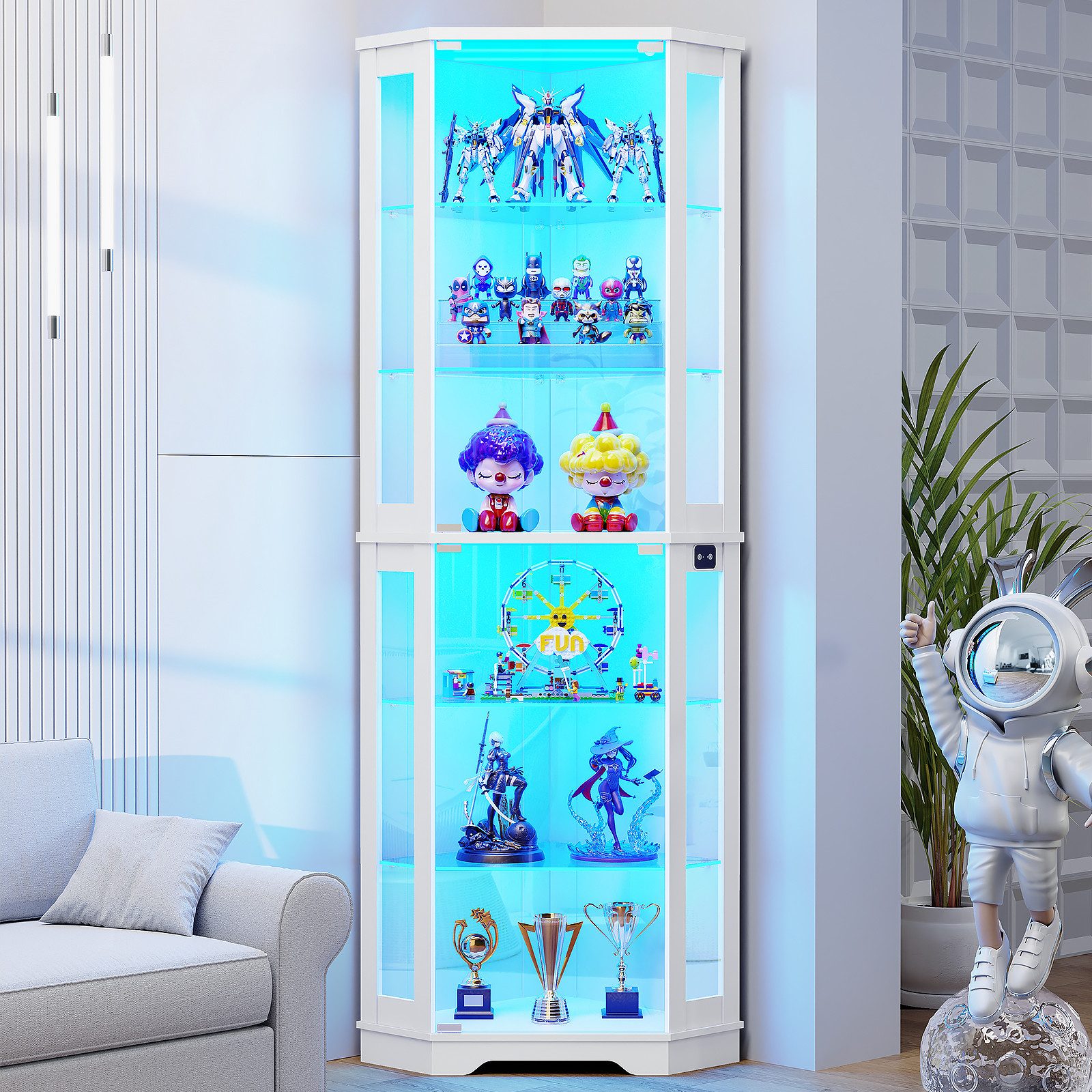 BROTTAR Eckvitrine mit Eckdesign, 6 Ebenen, LED-Beleuchtung, Glastüren, Bewegungssensor (1-St)