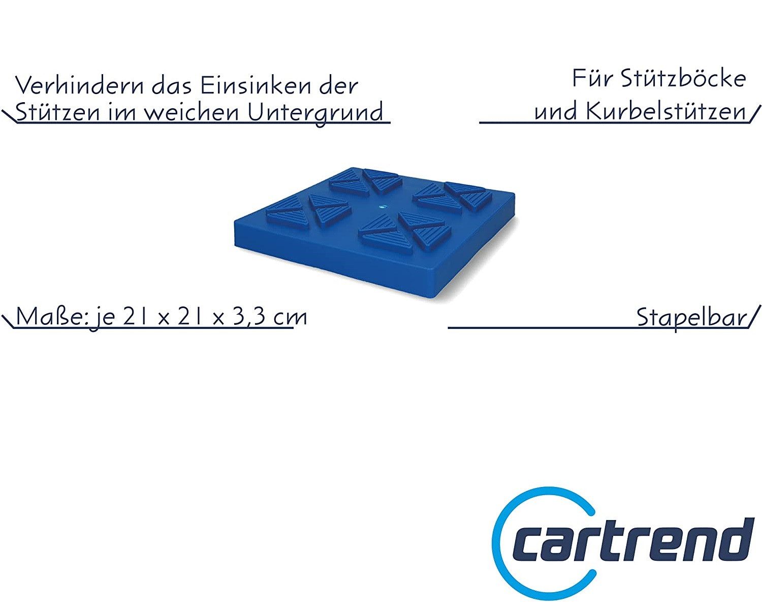 Cartrend Unterstellbock 4x Basisplatten Unterlegplatten für Stützböcke, 1000 kg max. Belastbarkeit, (4-St., 4x Basisplatten), Stützplatten Camping Wohnwagen Caravan Höhenausgleich Stabilisierung