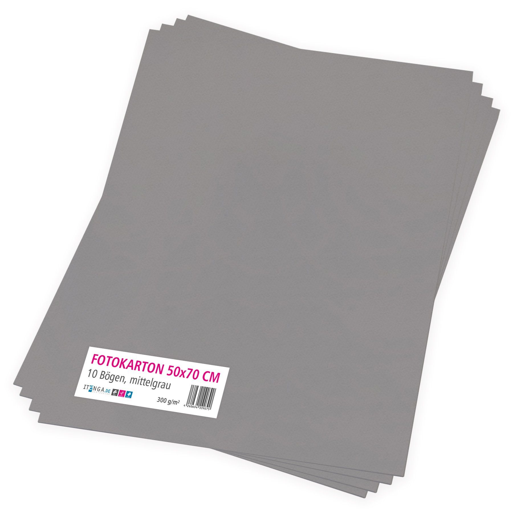 itenga Bastelkartonpapier itenga Fotokarton mittelgrau - 50x70cm 300g/m² 10