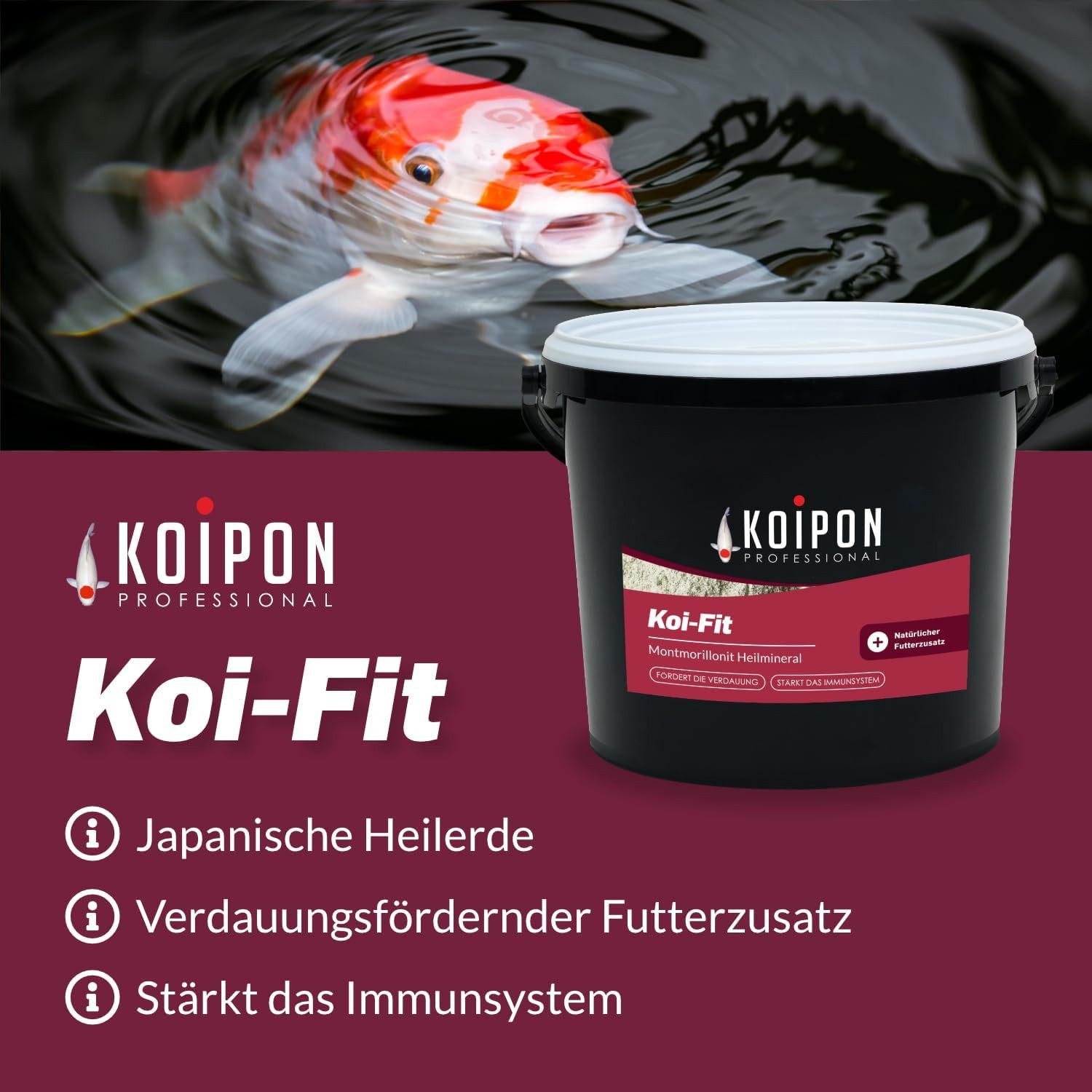 KOIPON KOIPON Koi-Fit Futteraufwertung Montmorillonit für Farbe & Gesundheit, Nahrungsergänzungsmittel für: Fische, Made in Germany