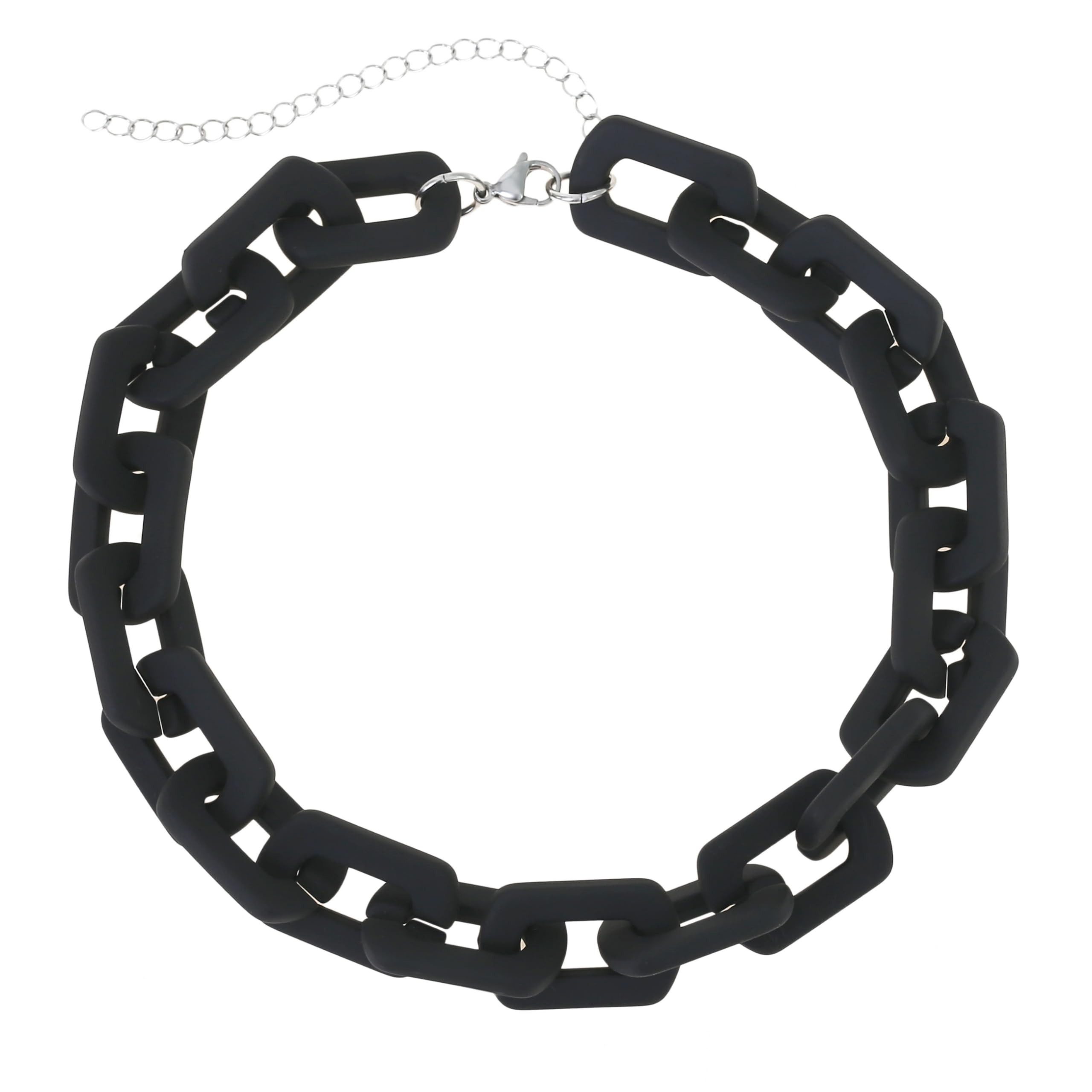 Made by Nami Gliederkette Große Glieder Halskette Damen Schwarz Raver Schmuck, 40 + 5 cm Länge verstellbar