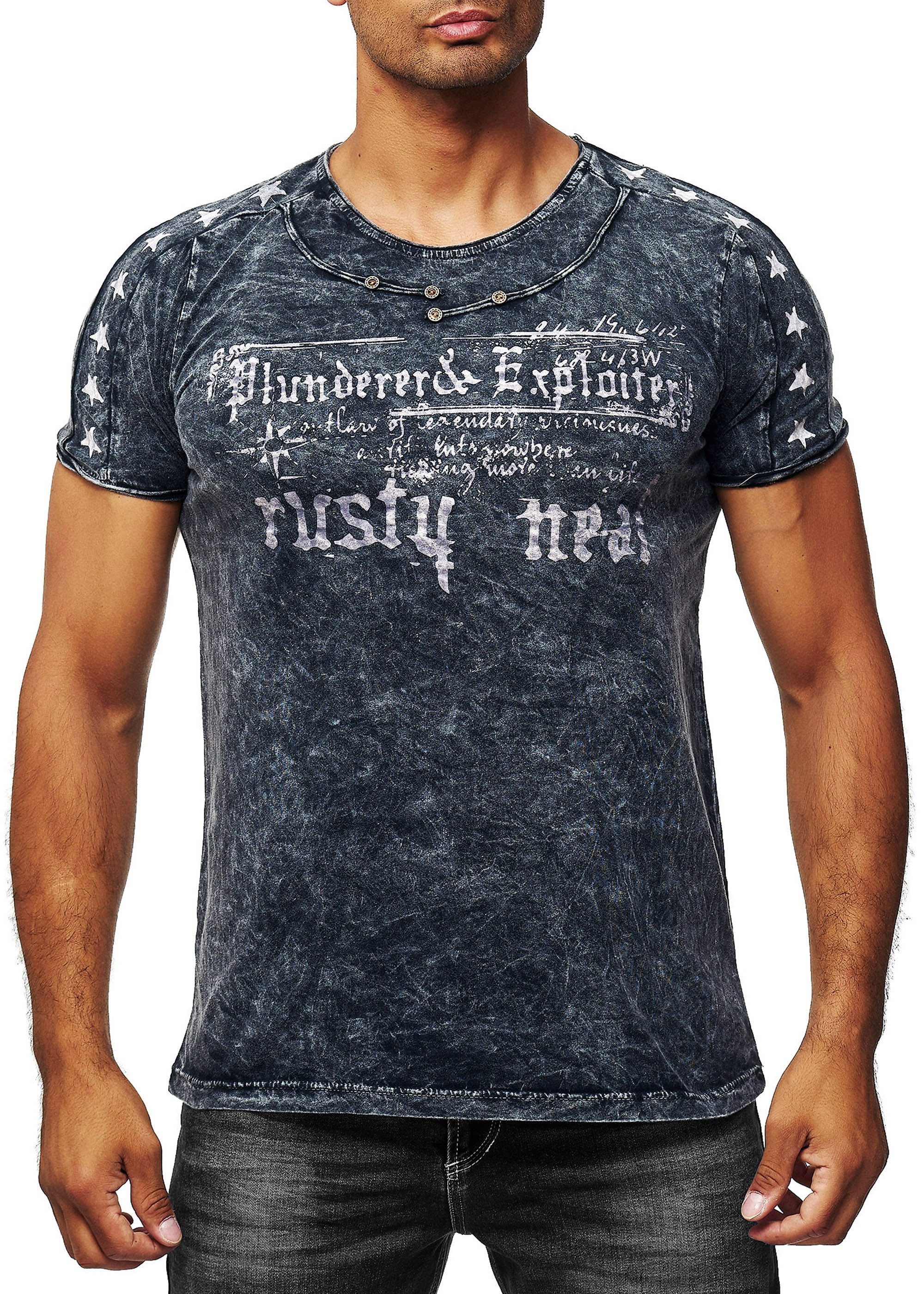 R-NEAL T-Shirt T-Shirt Verwaschen Regular Printed Oil Washed Roundneck S M L XL XXL