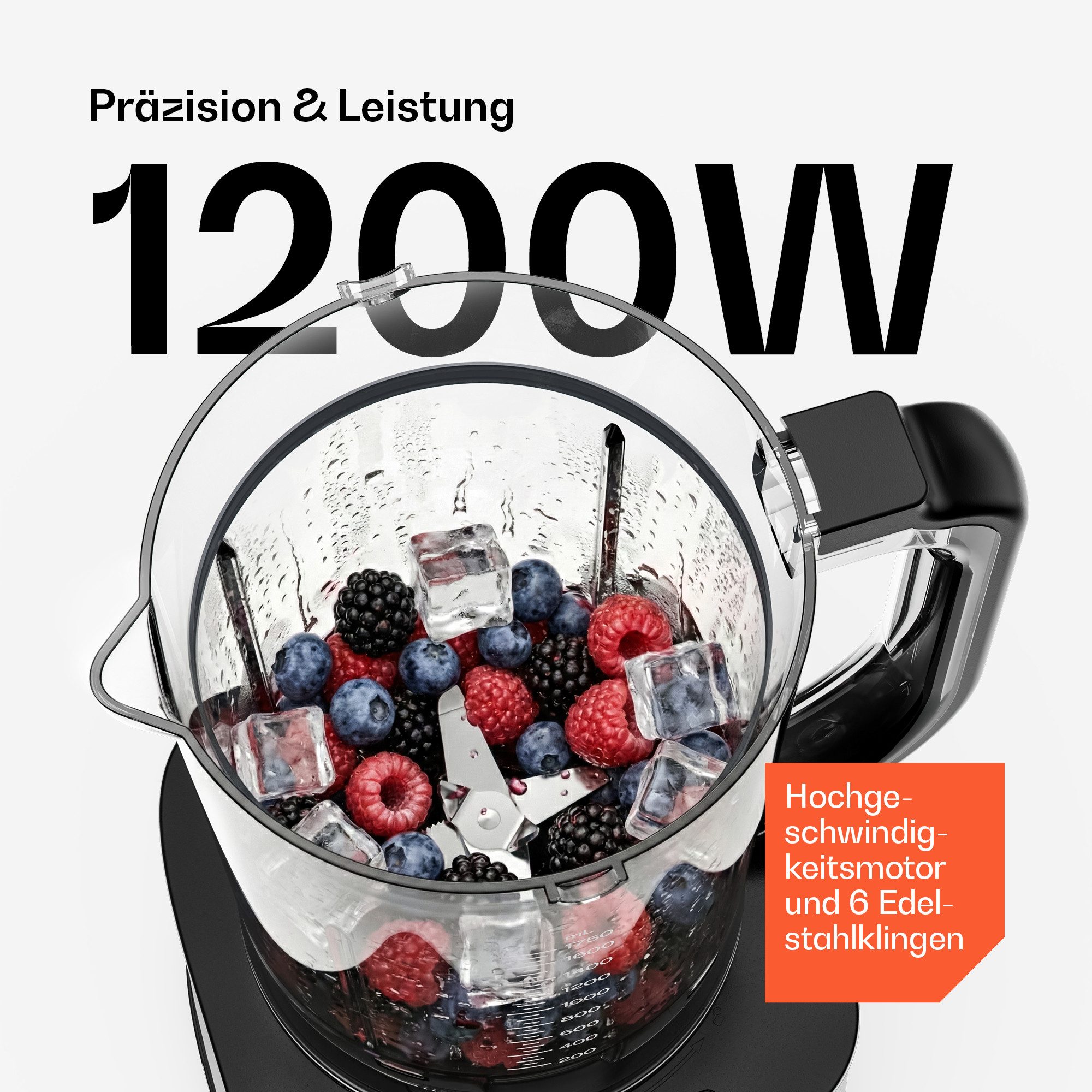 Klarstein Küchenmaschine Verosteel Küchenmaschine + Mixer 1200W 2L+1,75L 10 Stufen 6 Programme, 1200 W, Standmixer Mixer mit Mixbehälter Touch & 6 Programmen – Bild 4 von 5