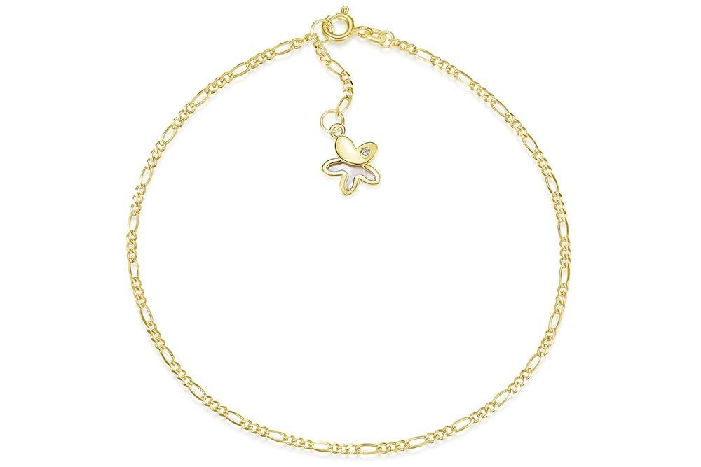 Silberkettenstore Fußkette Fußkette Figaro 2mm mit Blume - echt 585 Gold, Длина wählbar