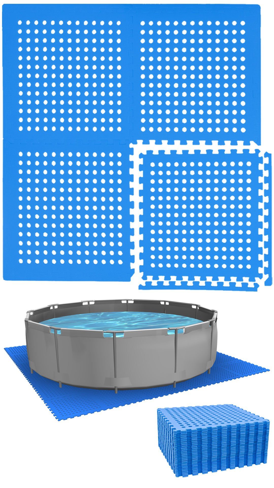 eyepower Pool-Bodenschutzfliese für 244 cm Pool - Poolmatte aus 28 großen EVA Matten - Poolunterlage, 1 cm dicke Bodenfliesen - 62 x 62 Unterlegmatten - Whirlpool Unterlage