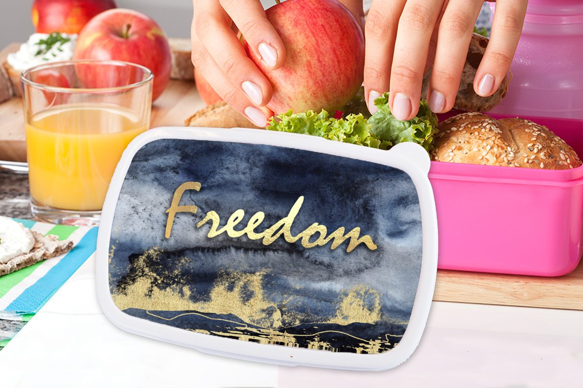 Lunchbox Kunststoff, Brotbox Gold Snackbox, (2-tlg), - Schwarz, Freiheit Kinder, MuchoWow Mädchen, rosa - Zitat Erwachsene, Kunststoff für Brotdose -