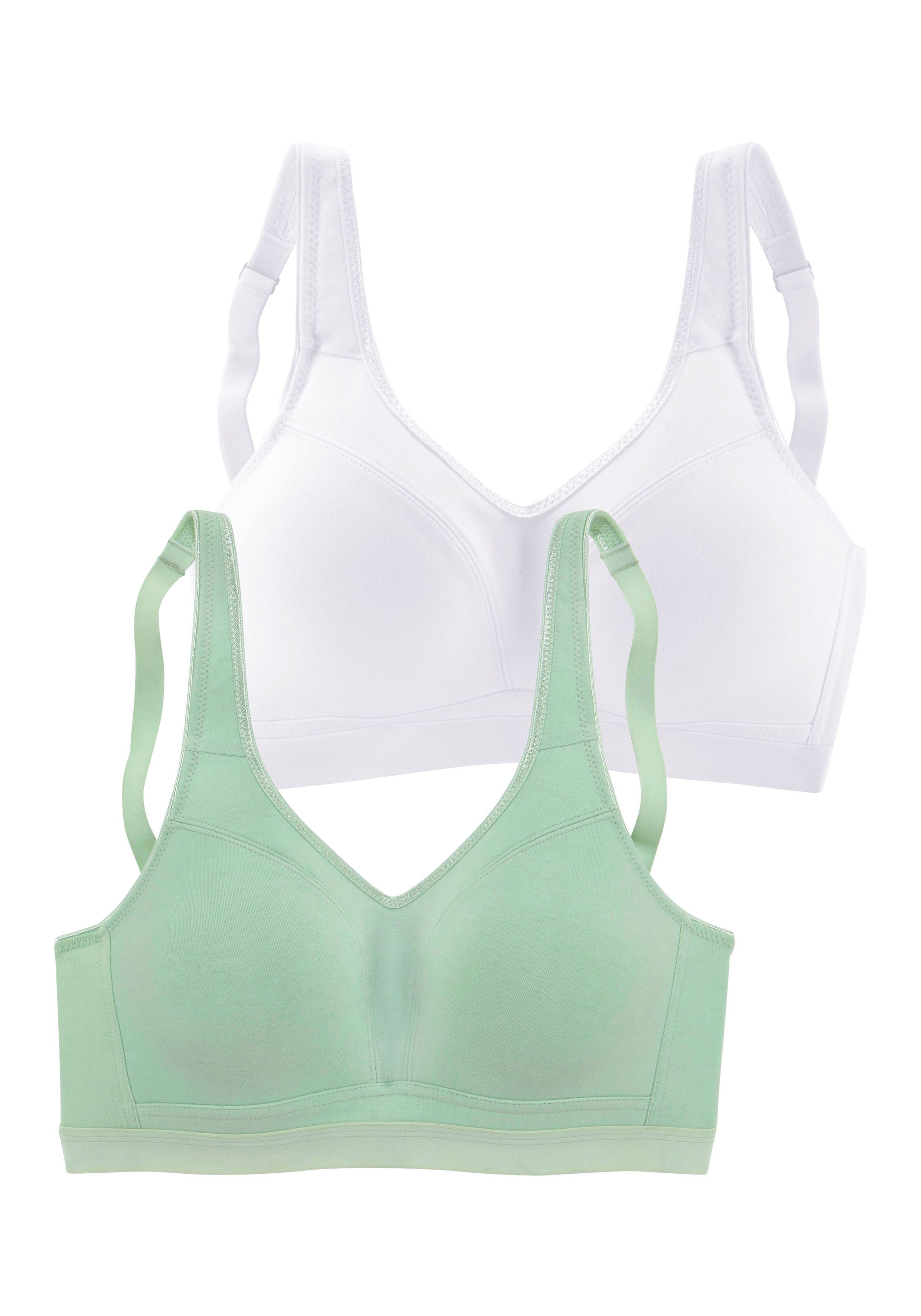 petite fleur by Lascana Bralette-BH, BH ohne Bügel, Baumwoll-BH, bügelloser BH, Komfort-BH (Packung, 2 Stück) mit breiten Trägern, große Größen, bequemer BH – Bild 2 von 5