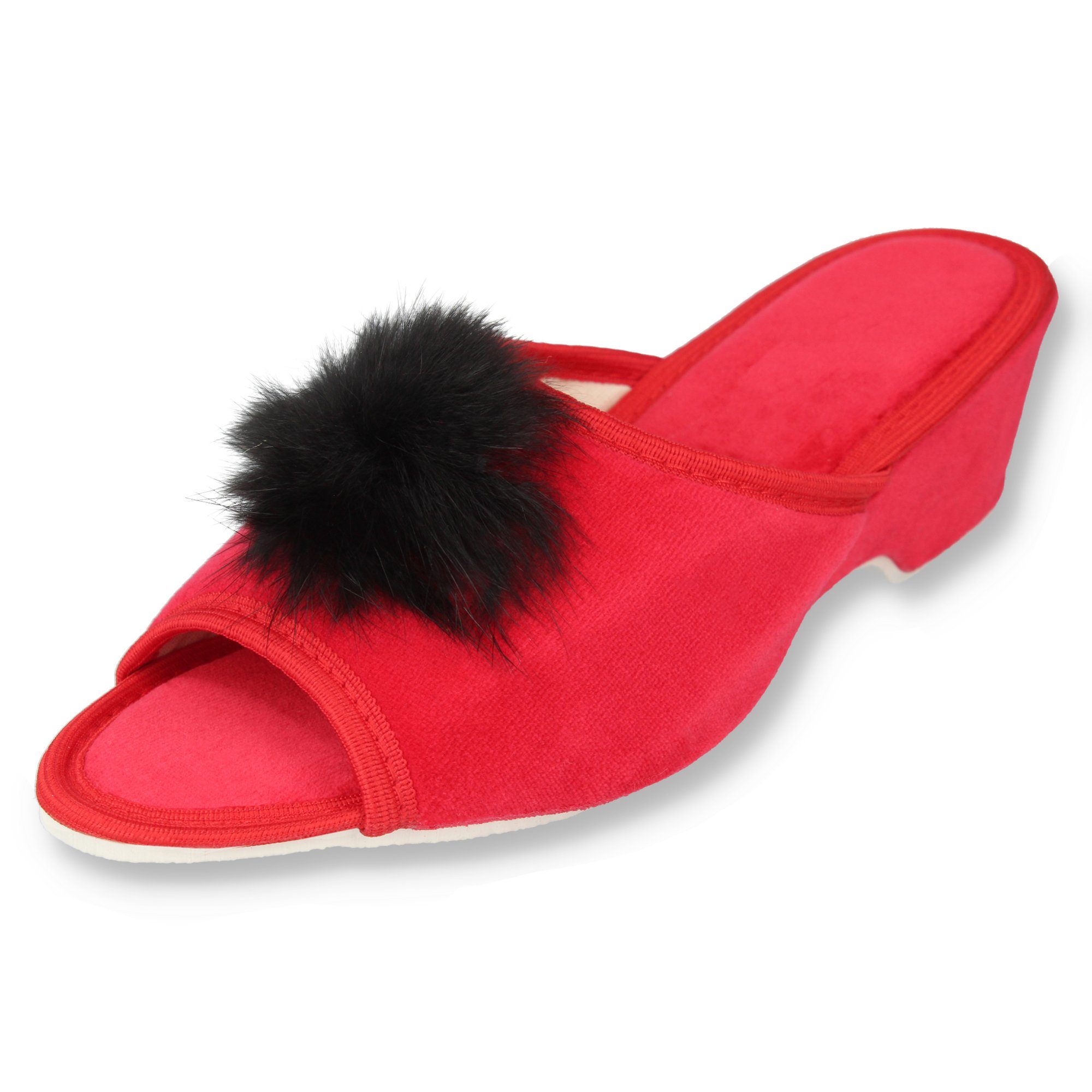 filsko Latina Elegante Samt Pantoffeln für Damen mit Puschel Hausschuh