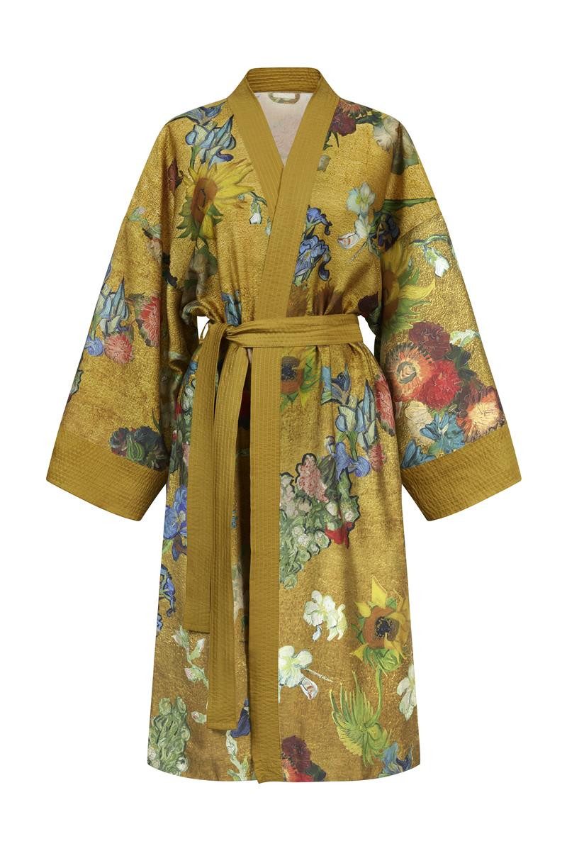 Beddinghouse x Van Gogh Museum Bademantel Partout des Fleurs Kimono_Gold_UV_UV_L/XL L/XL L/XL, Gürtel, Bademantel Damen und Herren Morgenmantel Frottee
