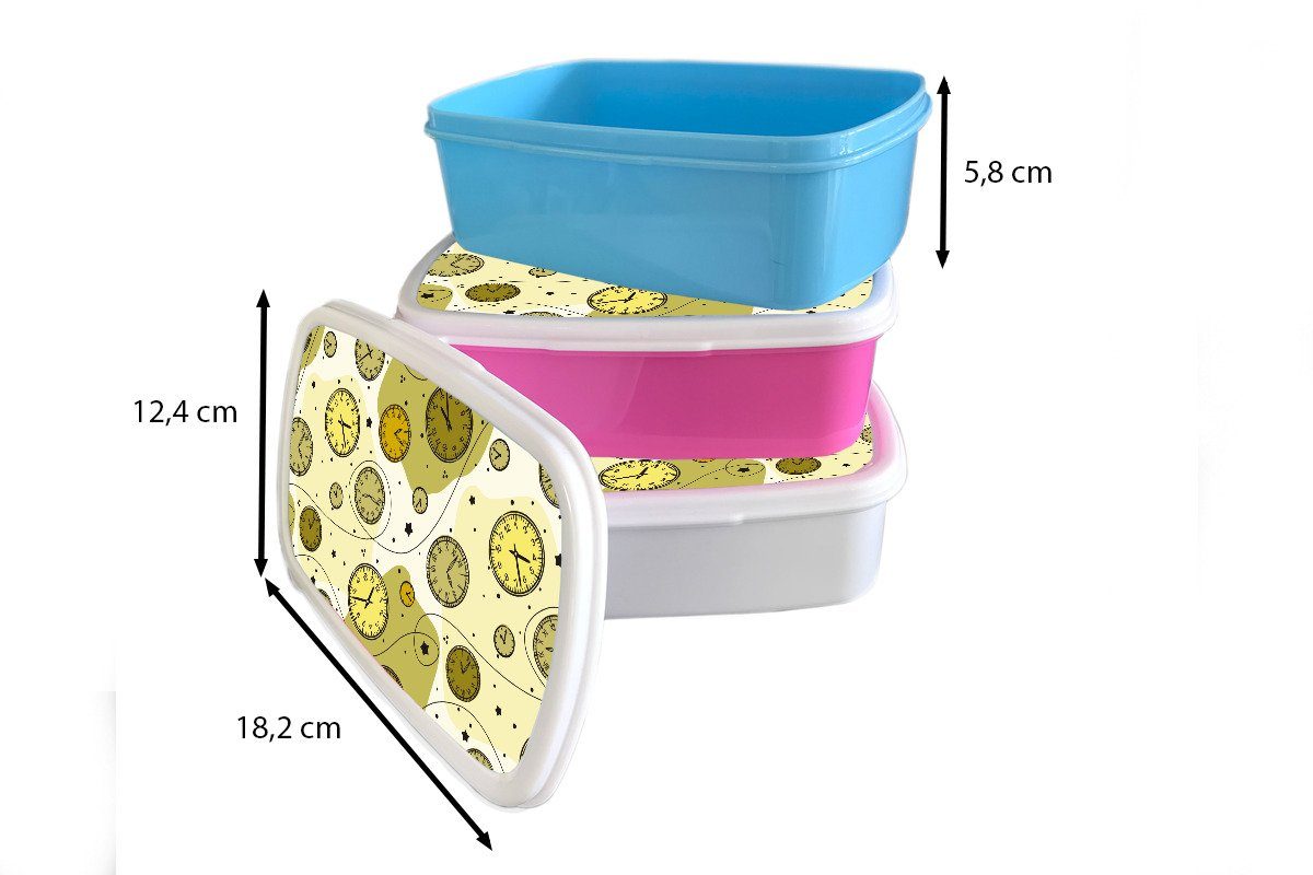 (2-tlg), - Mädchen Kinder - und Brotdose, und Retro Lunchbox für - MuchoWow Muster Kunststoff, dots, Uhr Polka weiß Brotbox für Jungs Erwachsene,
