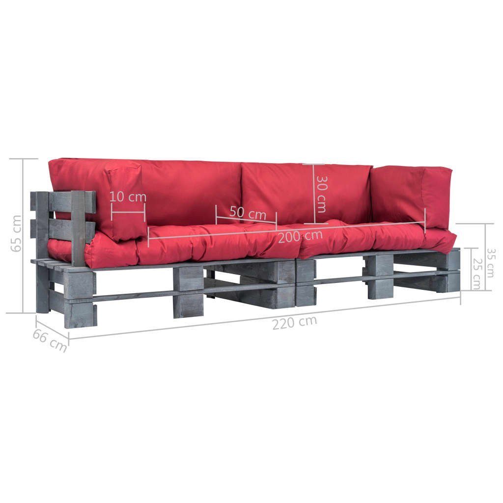 in Paletten und Outdoor-Sofa-Set Loungesofa Kiefernholz, Teile Kissen 2 Grau vidaXL Rot mit Rot 2-tlg.