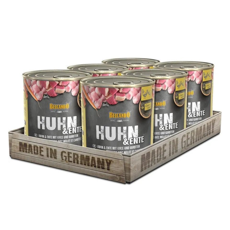Belcando Huhn & Ente mit Hirse und Karotten - hochwertiges Nassfutter in Dosen 6x800g, Nassfutter für: Hunde