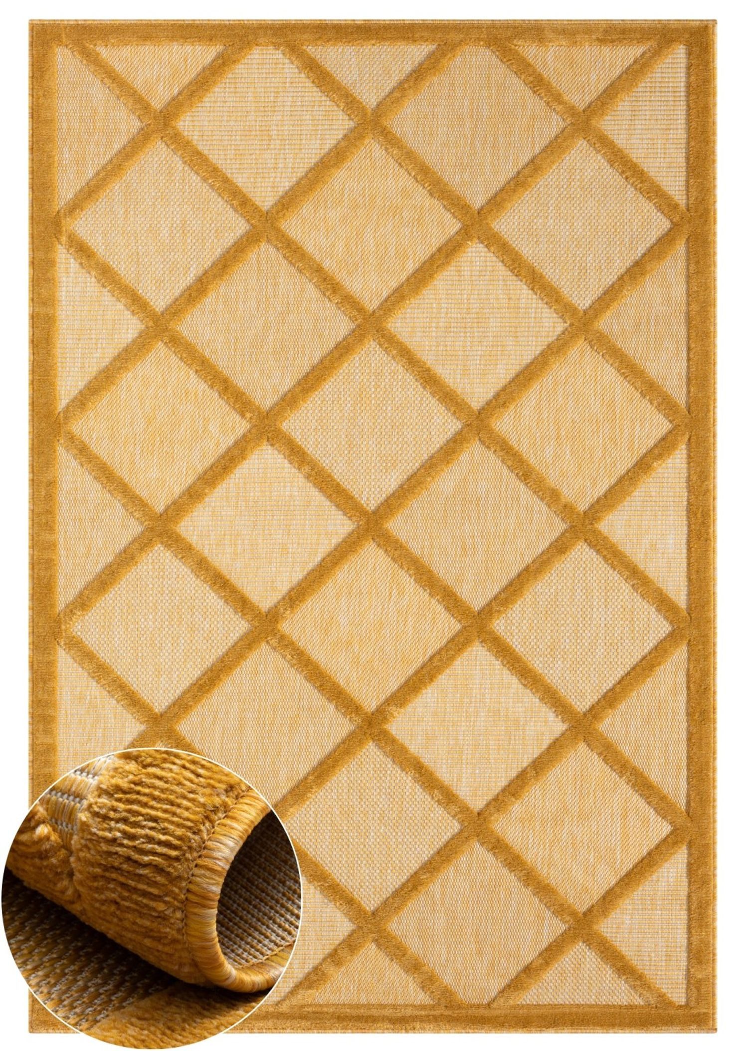 Wohnando Teppich MY-RUG Outdoor-Teppich "Lotta III" 150x80 cm, gelb, rechteckig, Höhe: 8 mm, mit Hoch-Tief-Effekt, unifarben, sehr kuschelig