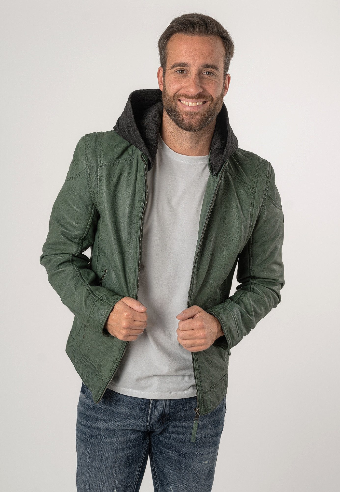 Mauritius Lederjacke MMKarlos Mauritius - Herren Lederjacke Kapuze Lammnappa salbei grün