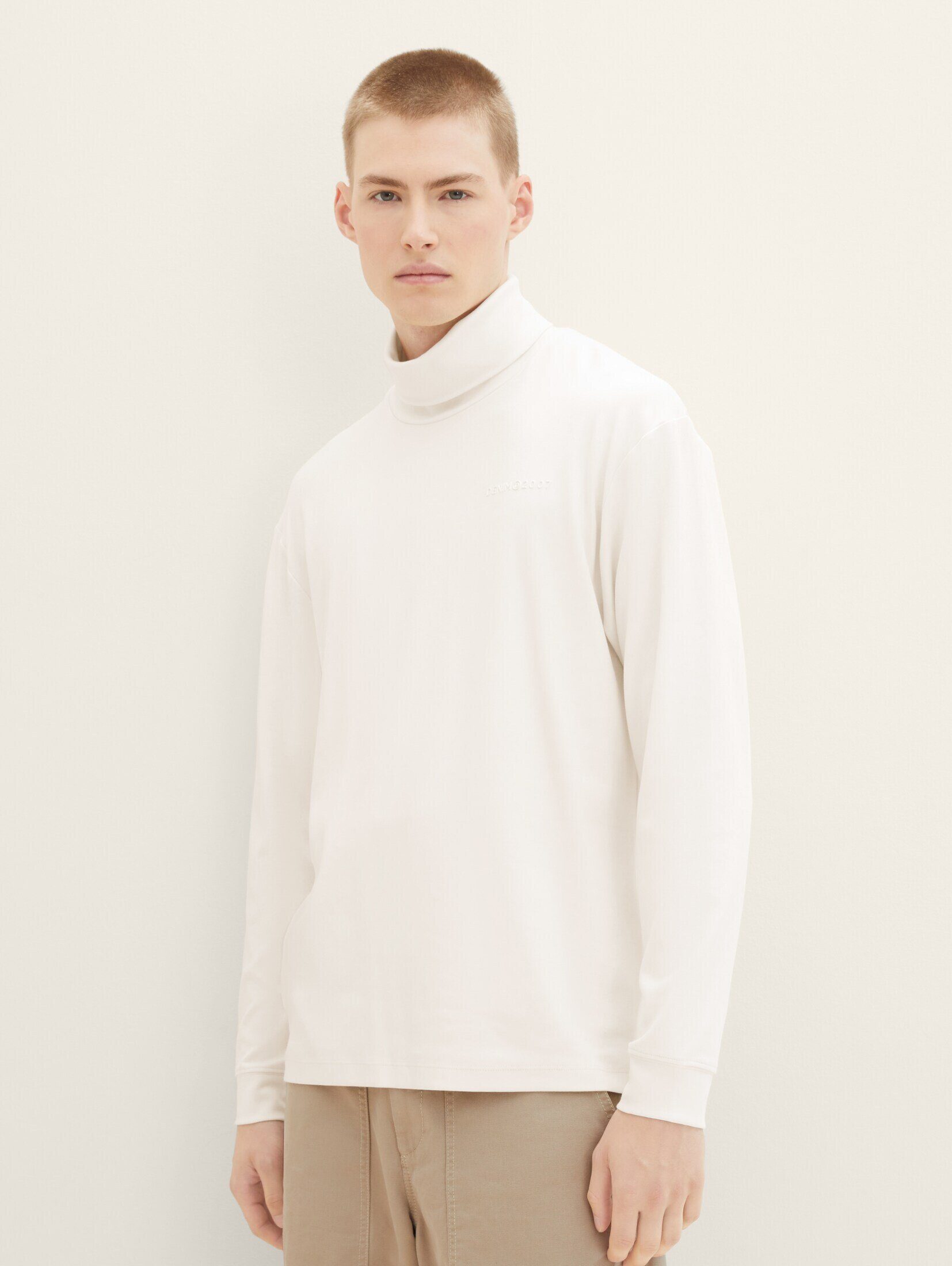 Denim Langarmshirt White TOM Relaxed TAILOR Rollkragen T-Shirt Wool mit