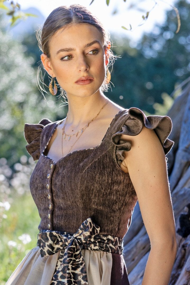 MarJo Dirndl Samt Dirndl 2tlg. - OBERHOFEN - espresso-taupe/leo