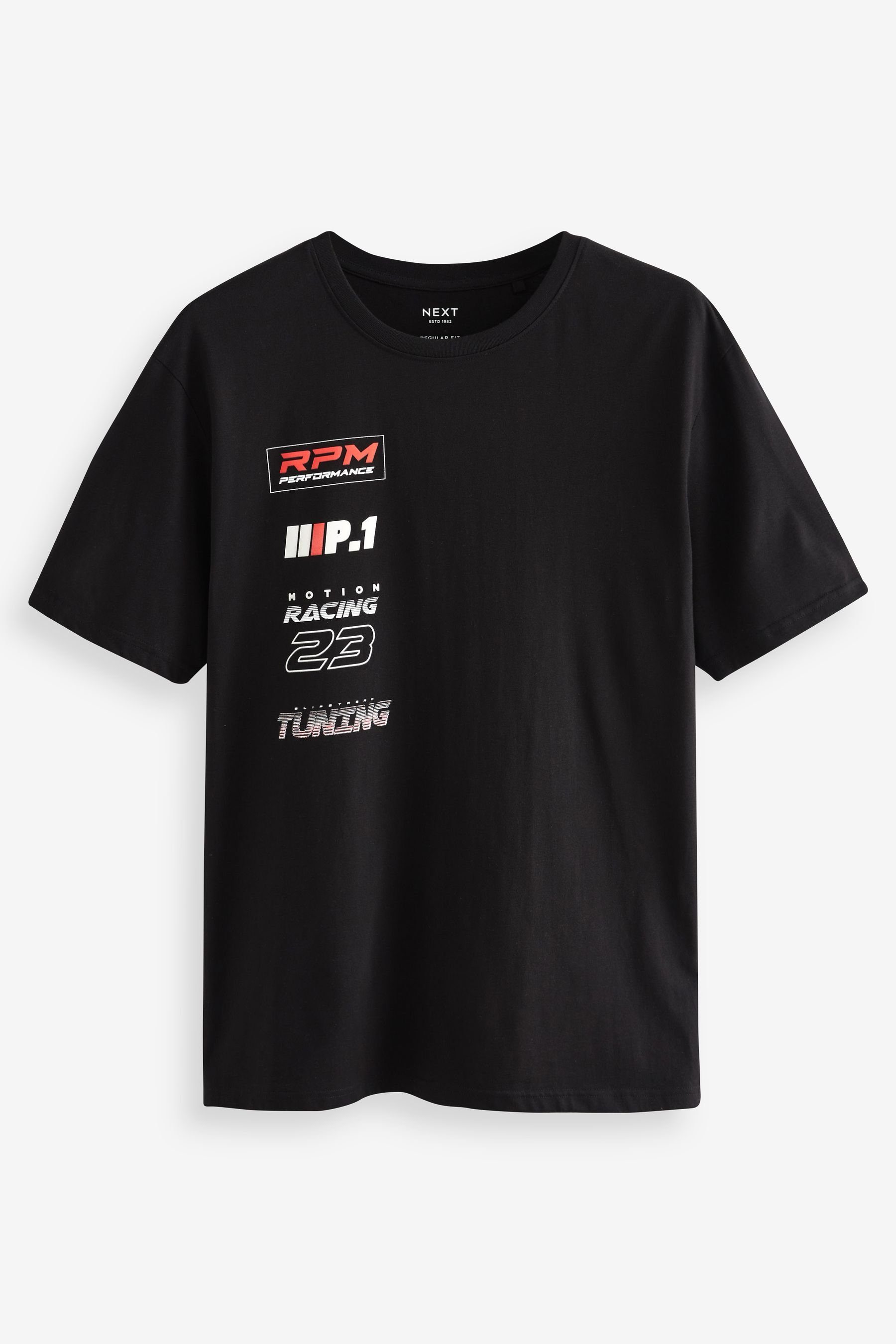 Fit Print-Shirt (1-tlg) Motor T-Shirt im Next Black Gemustertes Relaxed