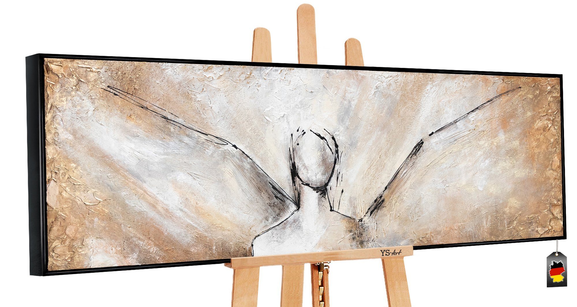 Braun Handgemalt Bild in Gemälde Engel Abstraktes Leinwand Rahmen YS-Art Schönheit, mit