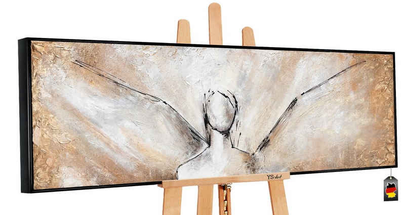 YS-Art Gemälde Schönheit, Abstraktes Leinwand Bild Handgemalt Engel in Braun mit Rahmen