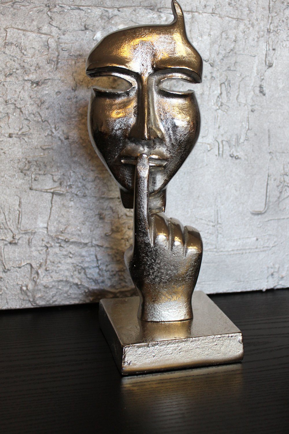 St), silber 11 Deko (1 Büste x Figur Skulptur Silence moderne Metall Arnusa aus Dekofigur Face 36,5 cm