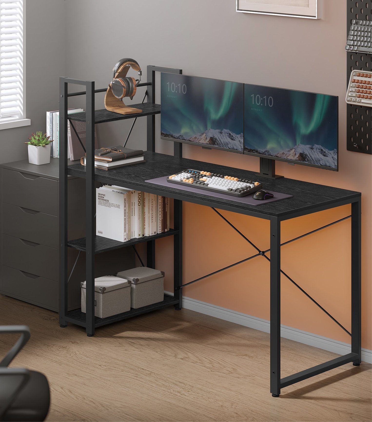 VASAGLE Schreibtisch Computertisch, 120 / 137,2 cm, mit Regalböden rechts o günstig online kaufen