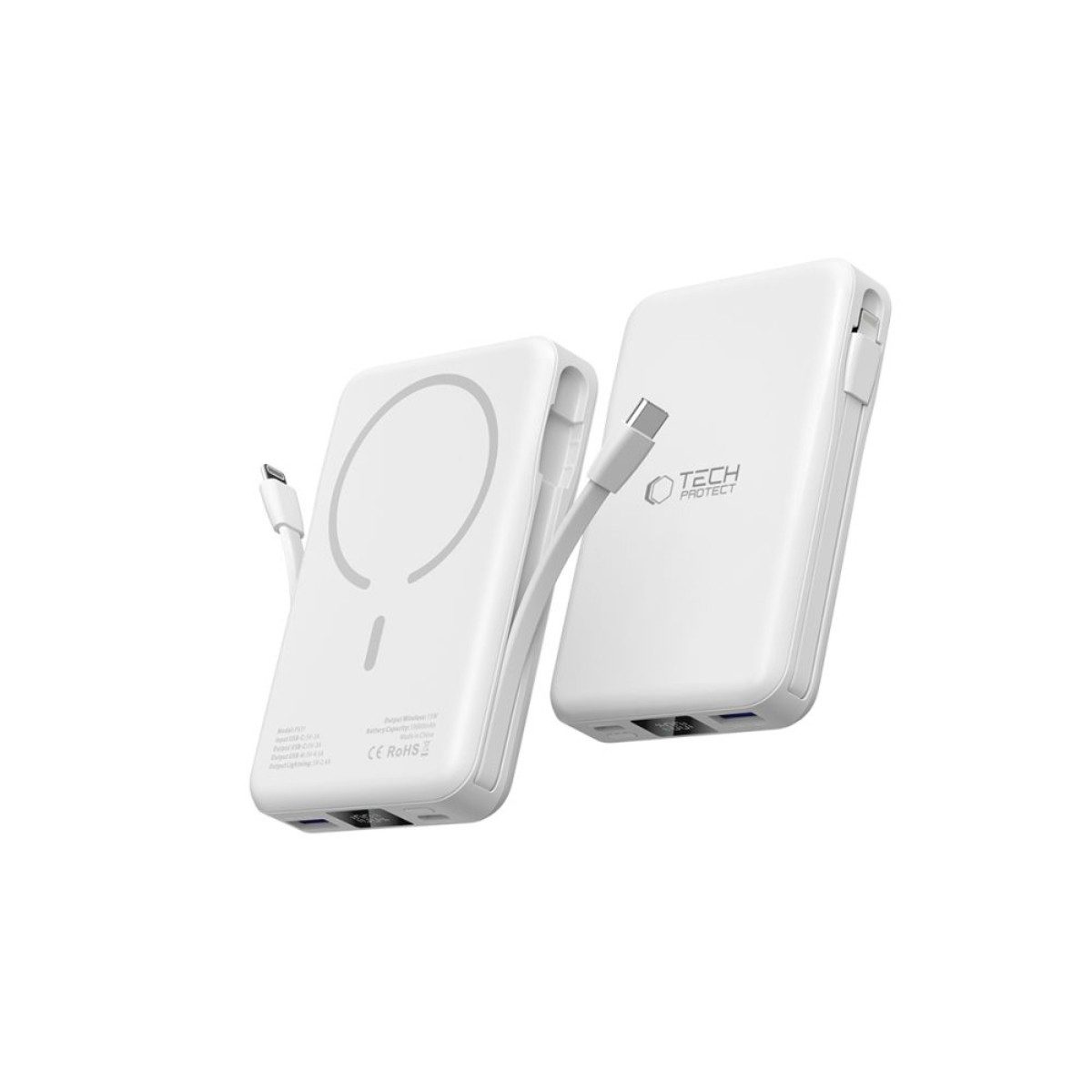 TECH PROTECT PB31 Powerbank LifeMag PB31 10000 mAh, MagSafe-Powerbank mit integrierten Kabeln und LED-Ladestandsanzeige