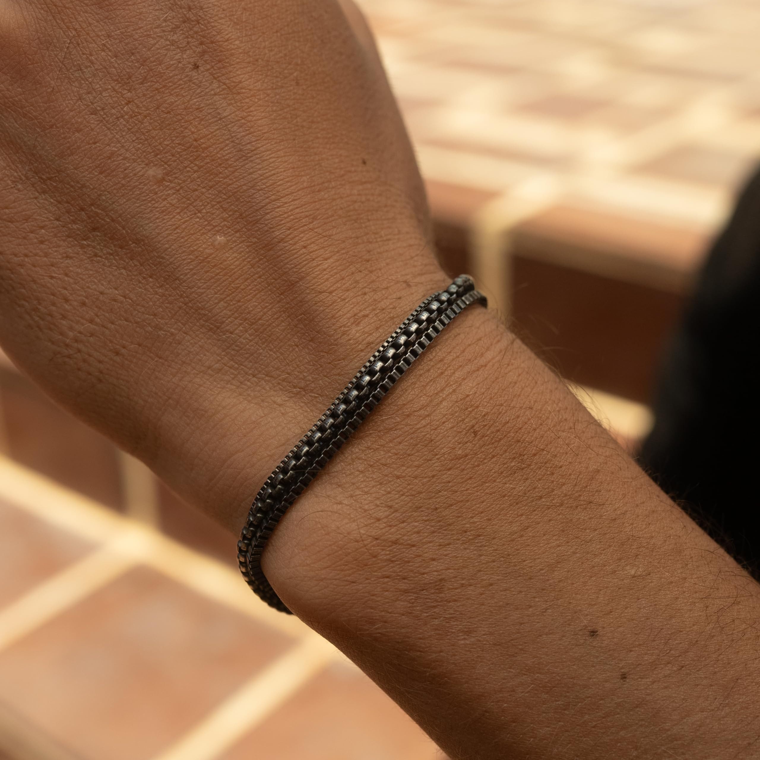 Made by Nami Armkette Mehrreihiges Armband Herren Schwarz Männer Schmuck, Wasserfest 18 cm + 5 cm Länge