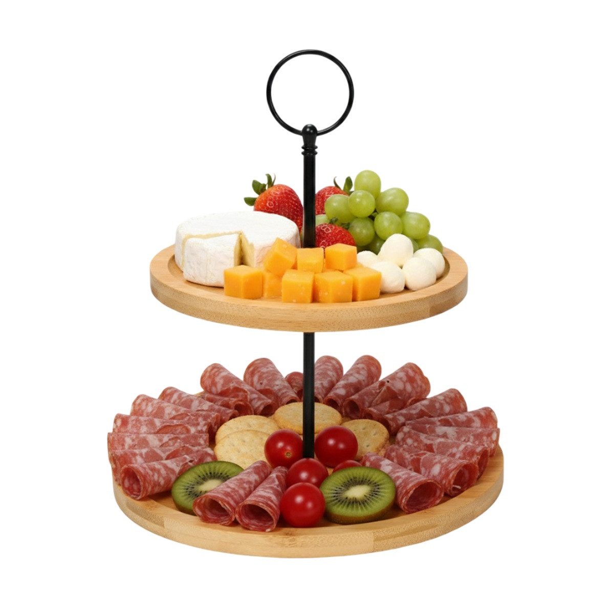 Cheffinger Etagere 2-stöckige Etagere Bambus – Servierplatte für Obst, Snacks & Gebäck, Bambus, (3-tlg) – Bild 2 von 5
