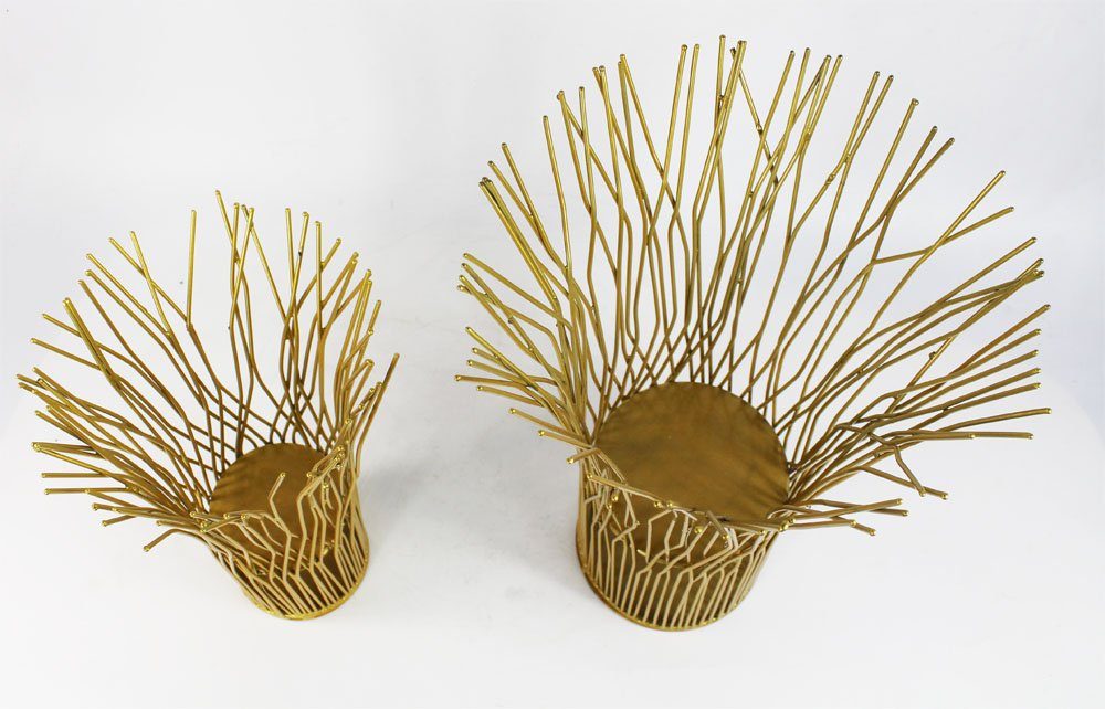 Arnusa Dekovase Dekokorb 2er Set 39 und 29 cm Aluminium Metall Gold (2er Set), Kerzenhalter Dekoration Tischvase