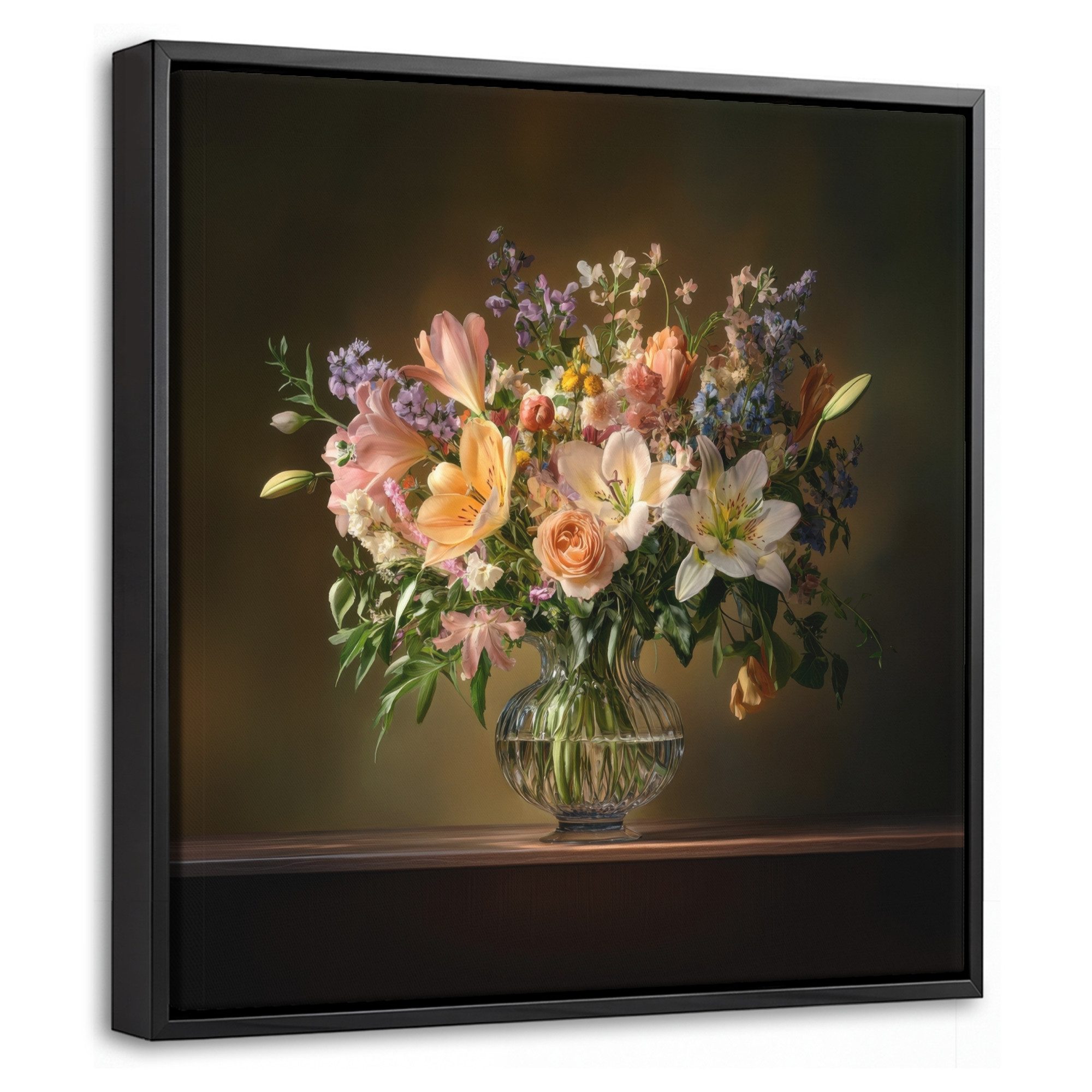 OneMillionCanvasses® Leinwandbild mit Rahmen - Gläser - Blumen - Blumenstrauß - Farben, Fotodruck (1 St), Leinwand Bilder Klein, Wand Dekoration Aesthetic 20x20cm