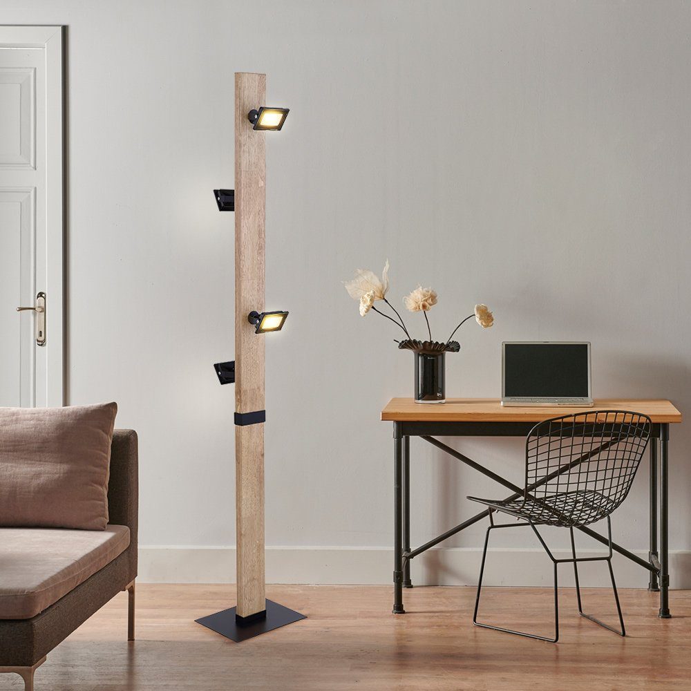 Globo LED Stehlampe, LED-Leuchtmittel verbaut, 4 Stehleuchte Warmweiß, fest Holzleuchte Wohnzimmer Vintage Stehlampe