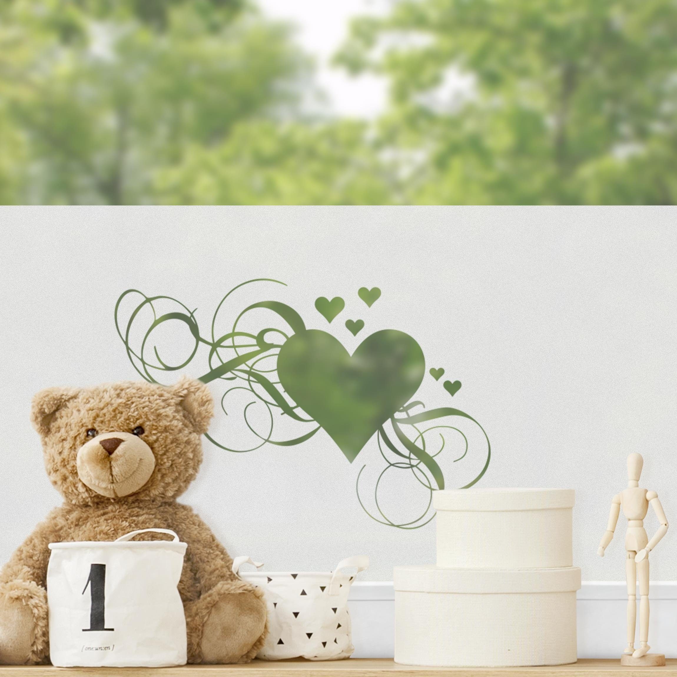Bilderdepot24 Fensterfolie statisch haftend Motiv Fensterdeko Herzen Liebe, blickdicht, Innen Fenster Tür Balkontür Küche Badezimmer Wohnzimmer Schlafzimmer
