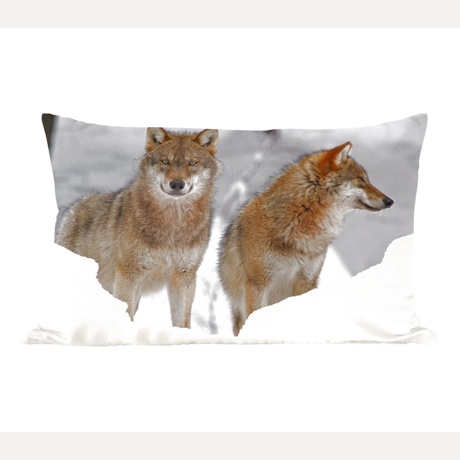 MuchoWow Dekokissen Wolf - Schnee - Tiere, Wohzimmer Dekoration, Zierkissen, Dekokissen mit Füllung, Schlafzimmer